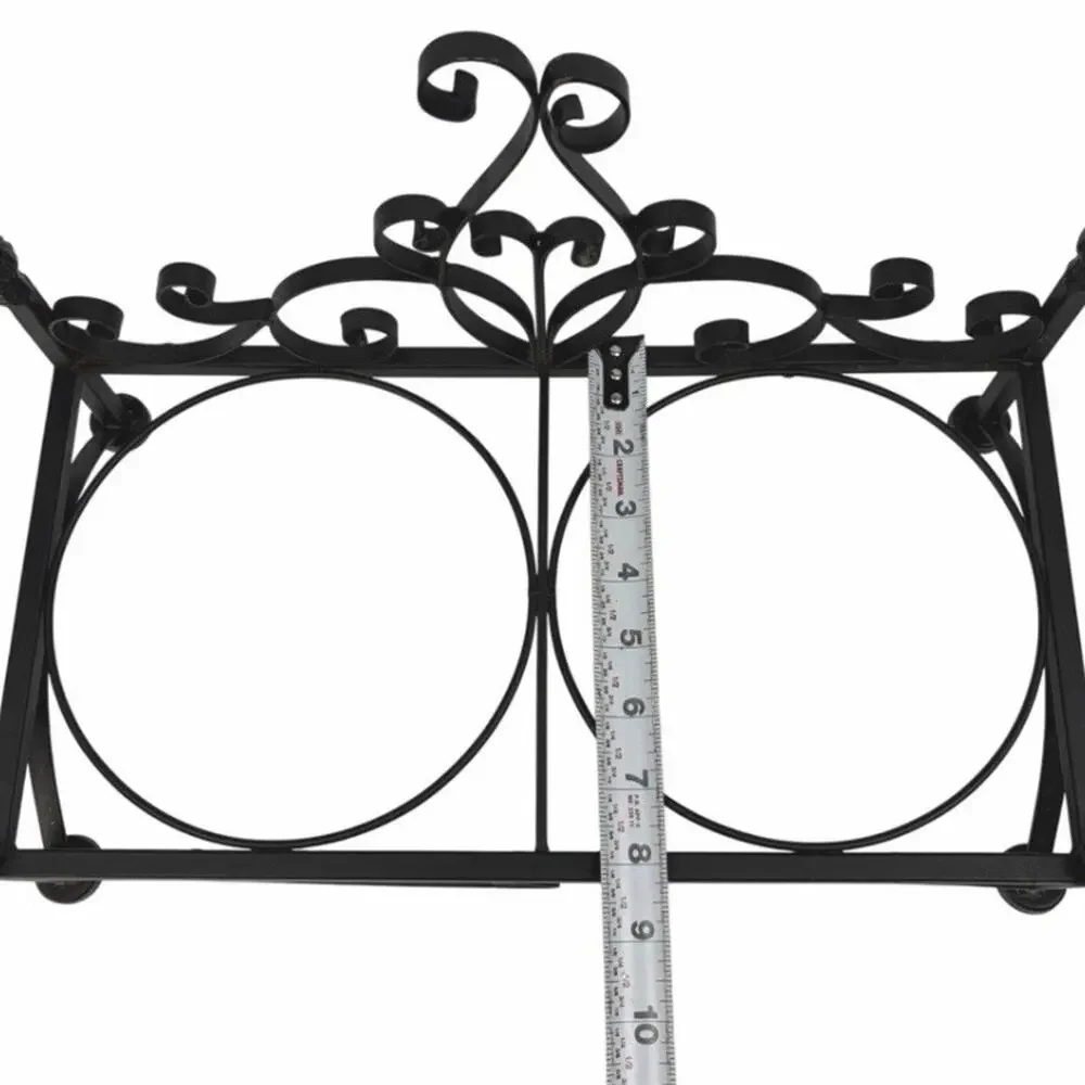 Vintage Victorian Style Wrought Iron Dog Food & Water Bowl Holder Ornate Scroll